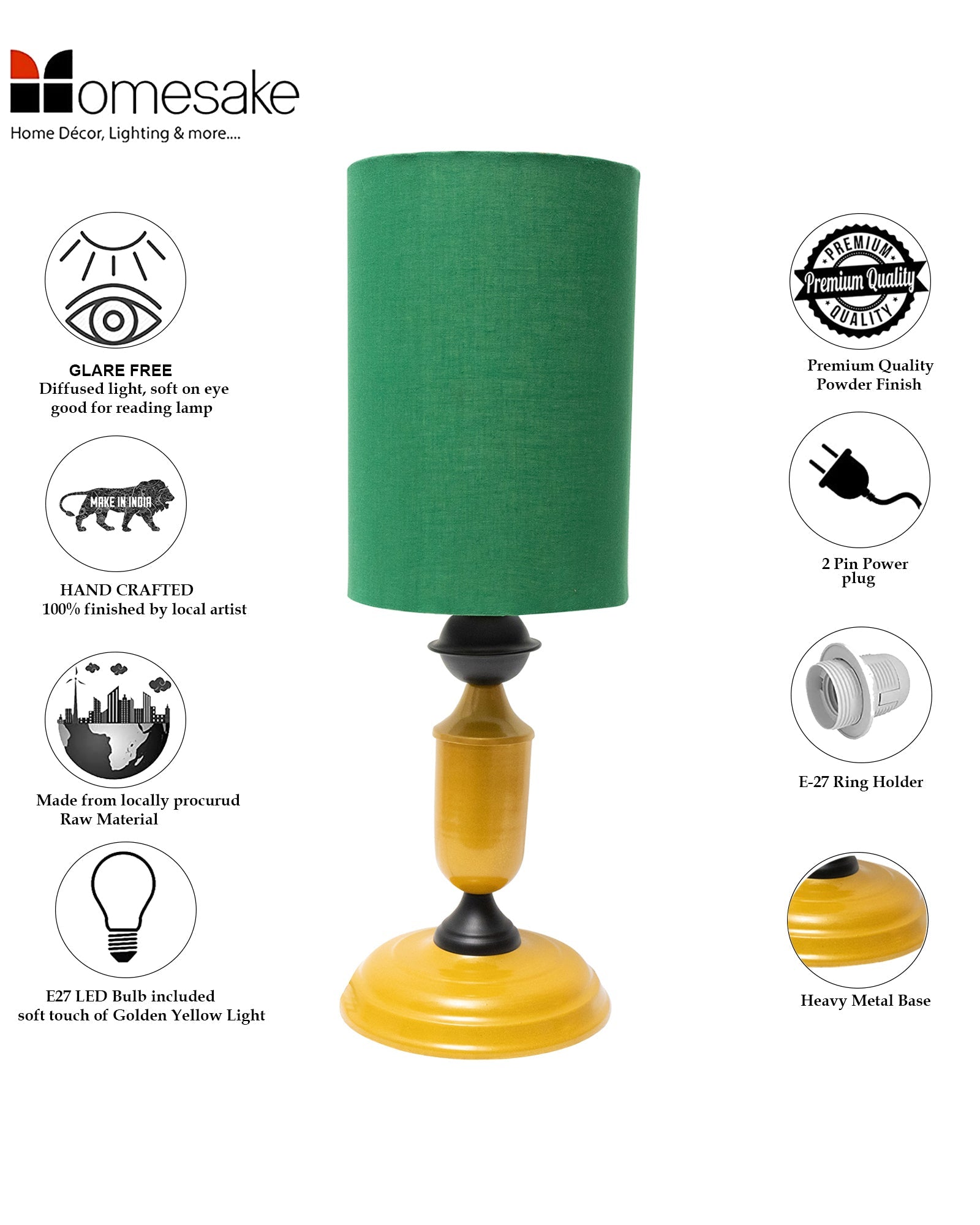 Murphy Golden Table Lamp with Shade, LED Bulb Included