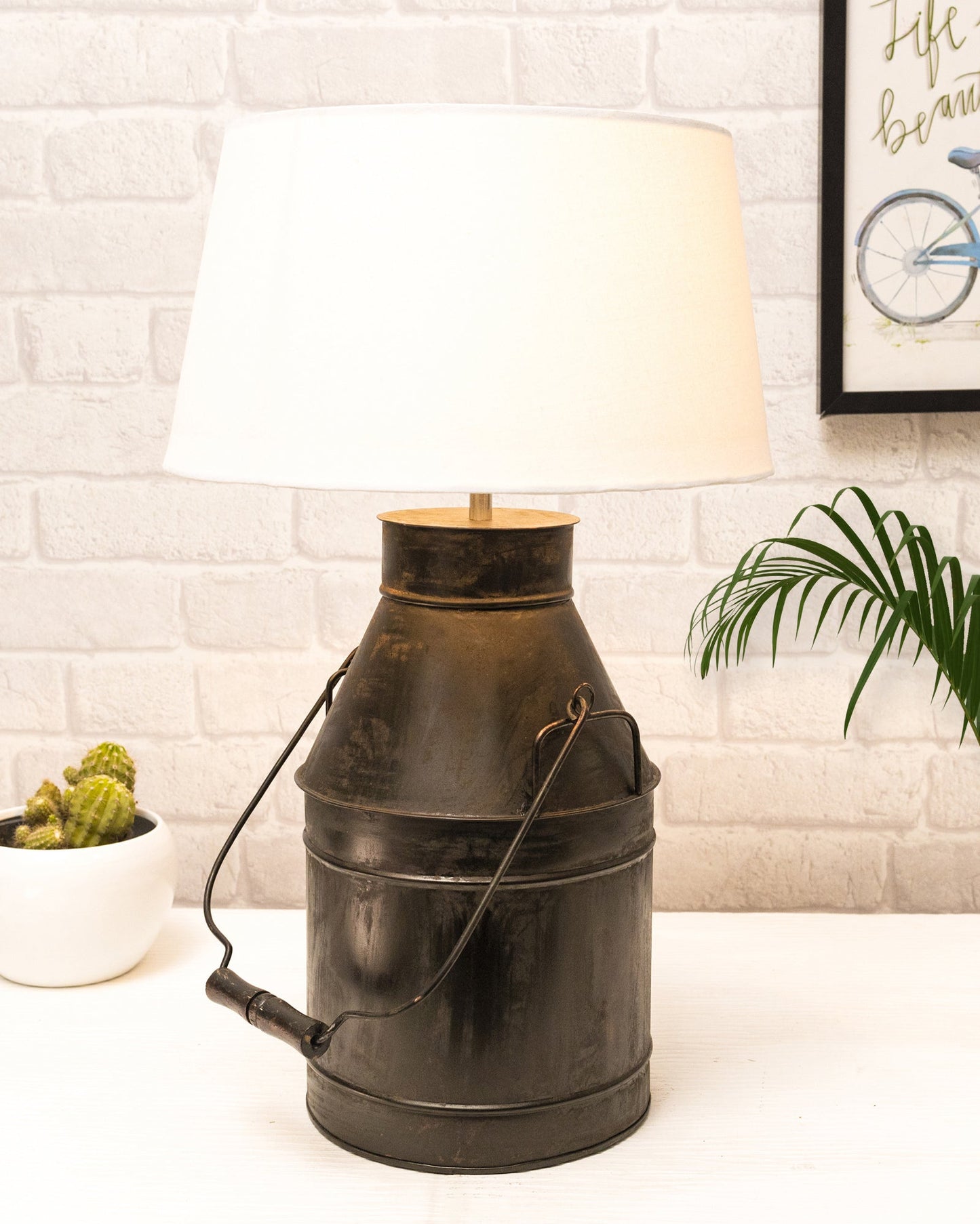 Rustic Milk Churn Can Table Lamp with shade, Black Rust Finish