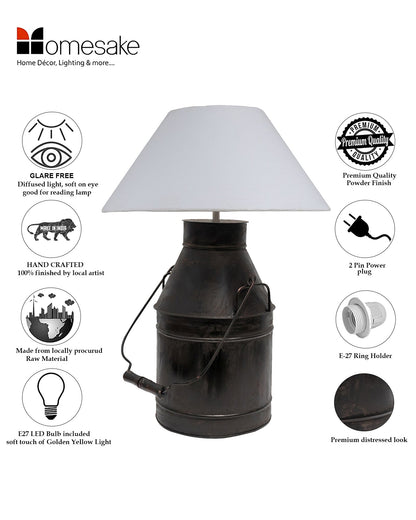 Rustic Milk Churn Can Table Lamp with shade, Black Rust Finish