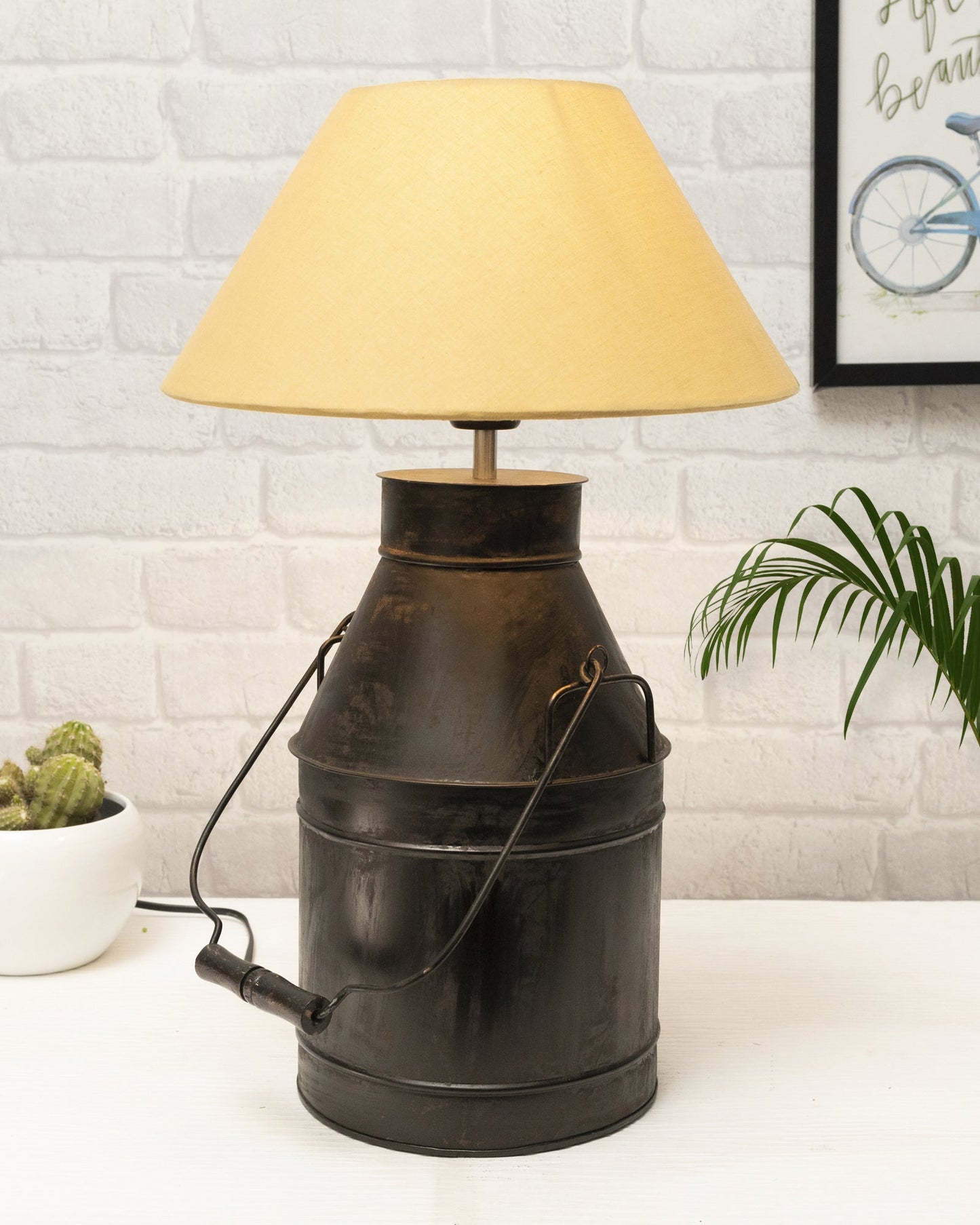 Rustic Milk Churn Can Table Lamp with shade, Black Rust Finish