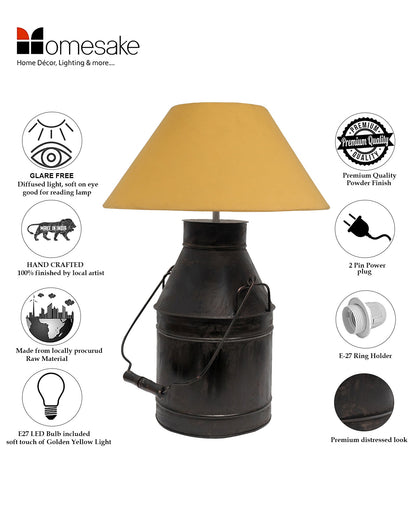 Rustic Milk Churn Can Table Lamp with shade, Black Rust Finish