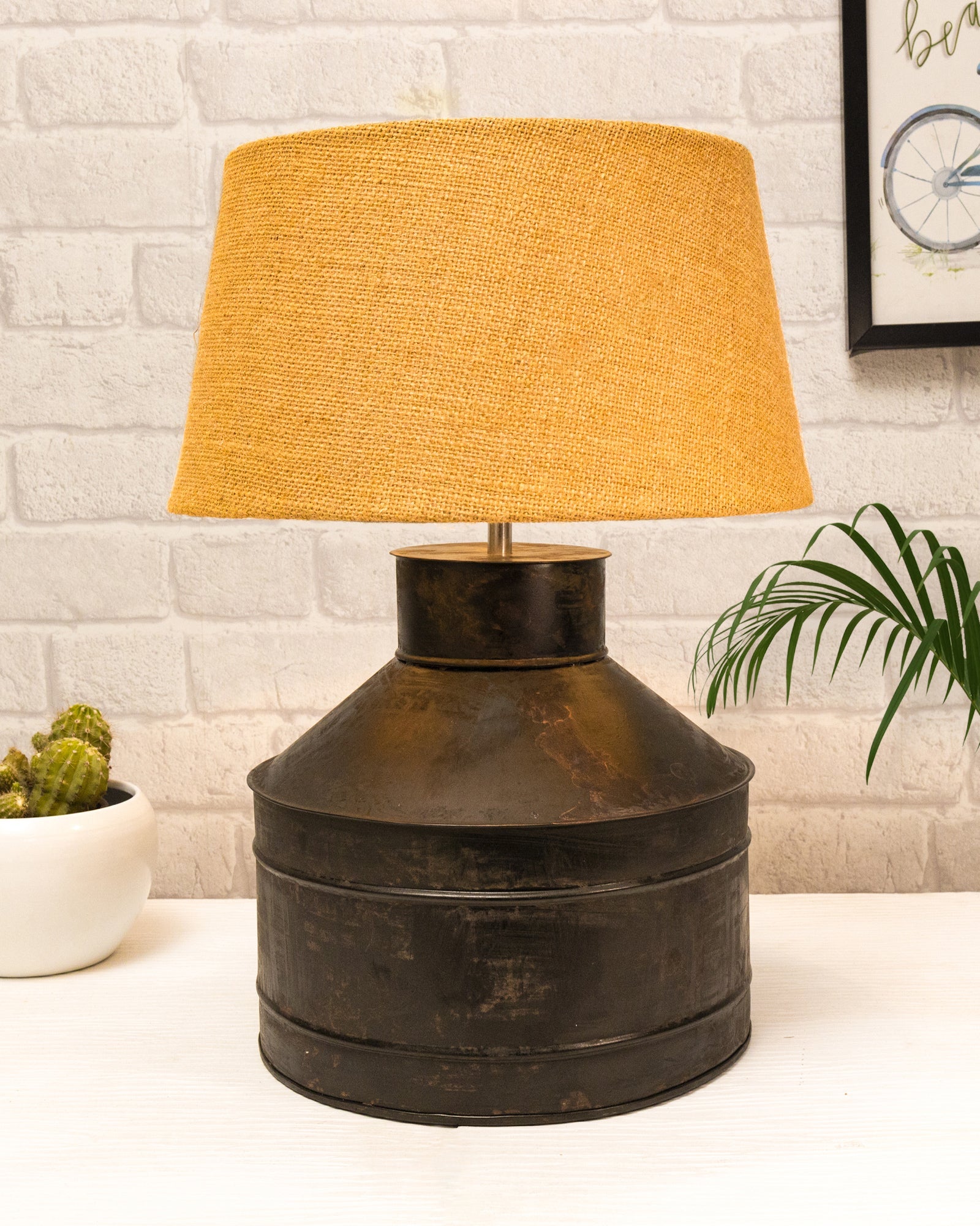 Rustic Milk Gagar Table Lamp with shade, Black Rust Finish
