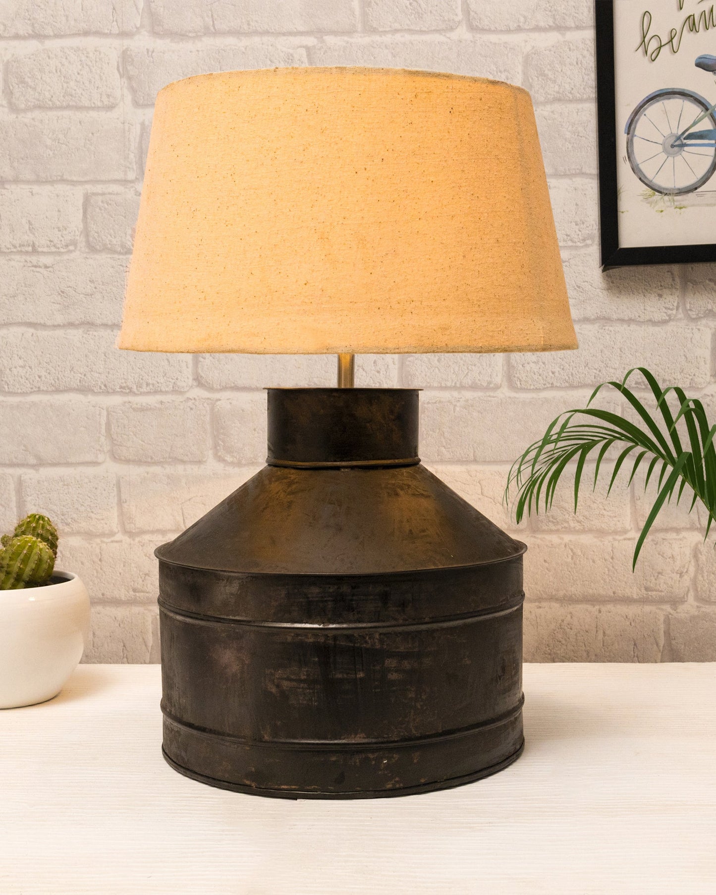 Rustic Milk Gagar Table Lamp with shade, Black Rust Finish