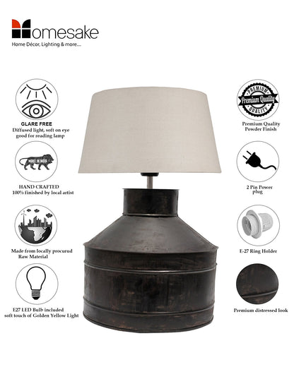 Rustic Milk Gagar Table Lamp with shade, Black Rust Finish