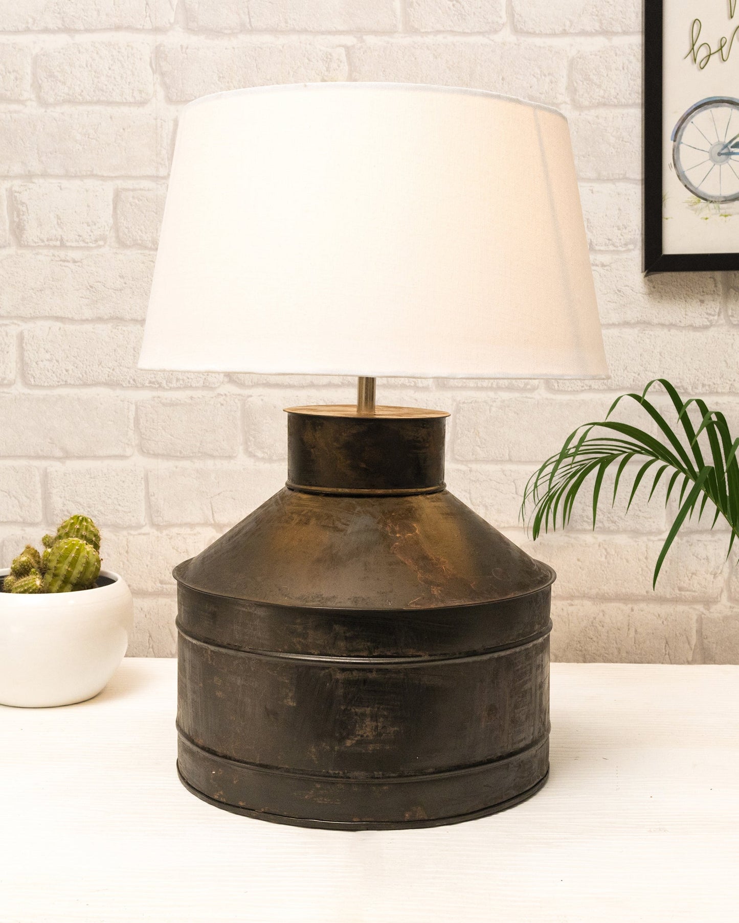 Rustic Milk Gagar Table Lamp with shade, Black Rust Finish