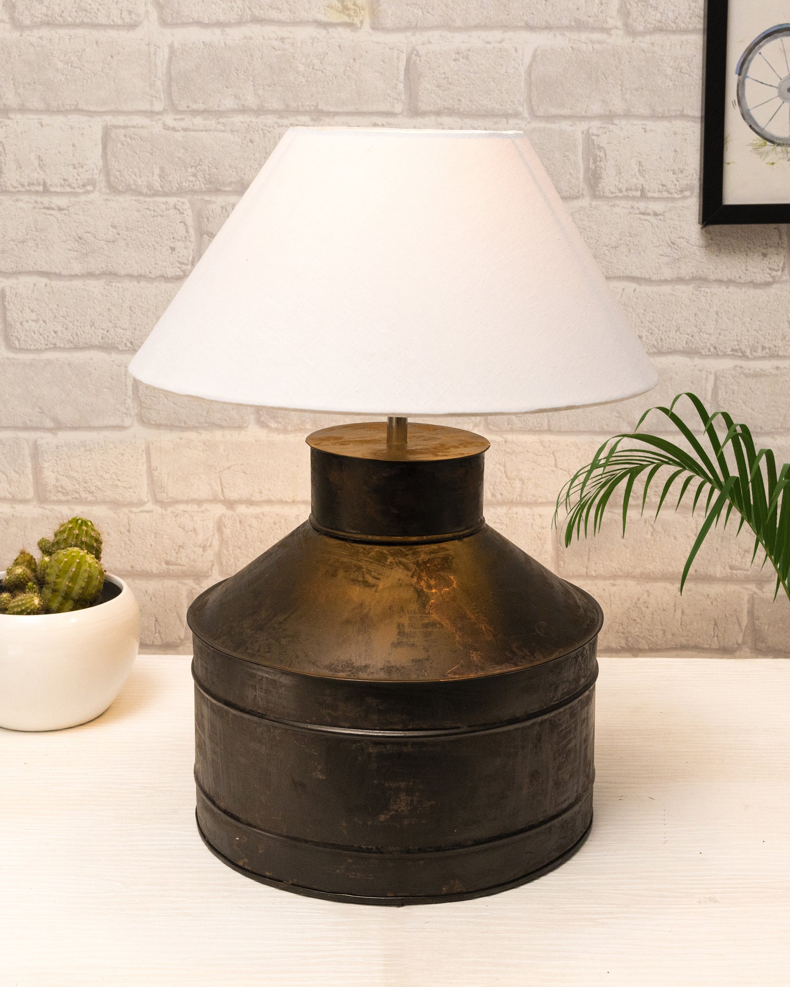 Rustic Milk Gagar Table Lamp with shade, Black Rust Finish