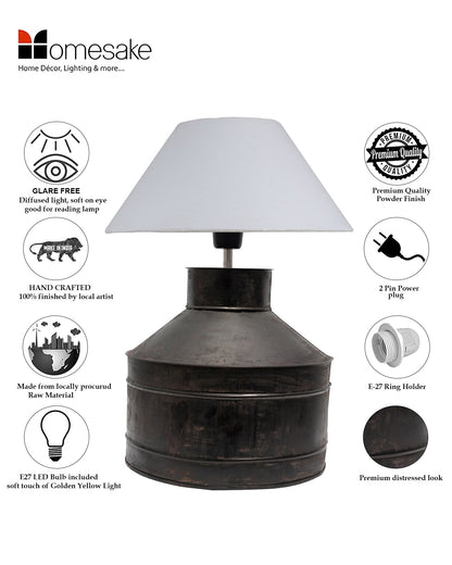 Rustic Milk Gagar Table Lamp with shade, Black Rust Finish