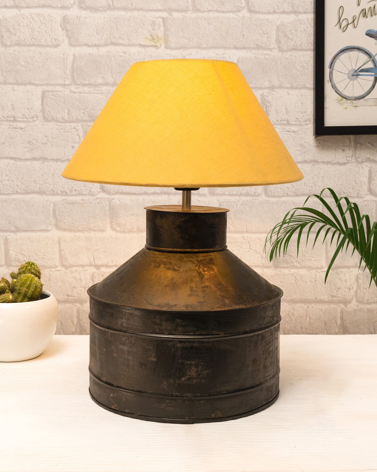 Rustic Milk Gagar Table Lamp with shade, Black Rust Finish
