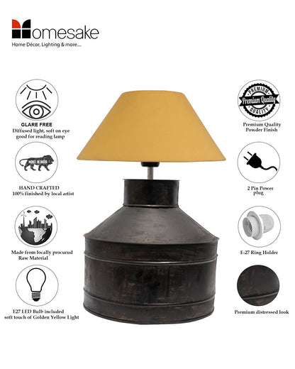 Rustic Milk Gagar Table Lamp with shade, Black Rust Finish