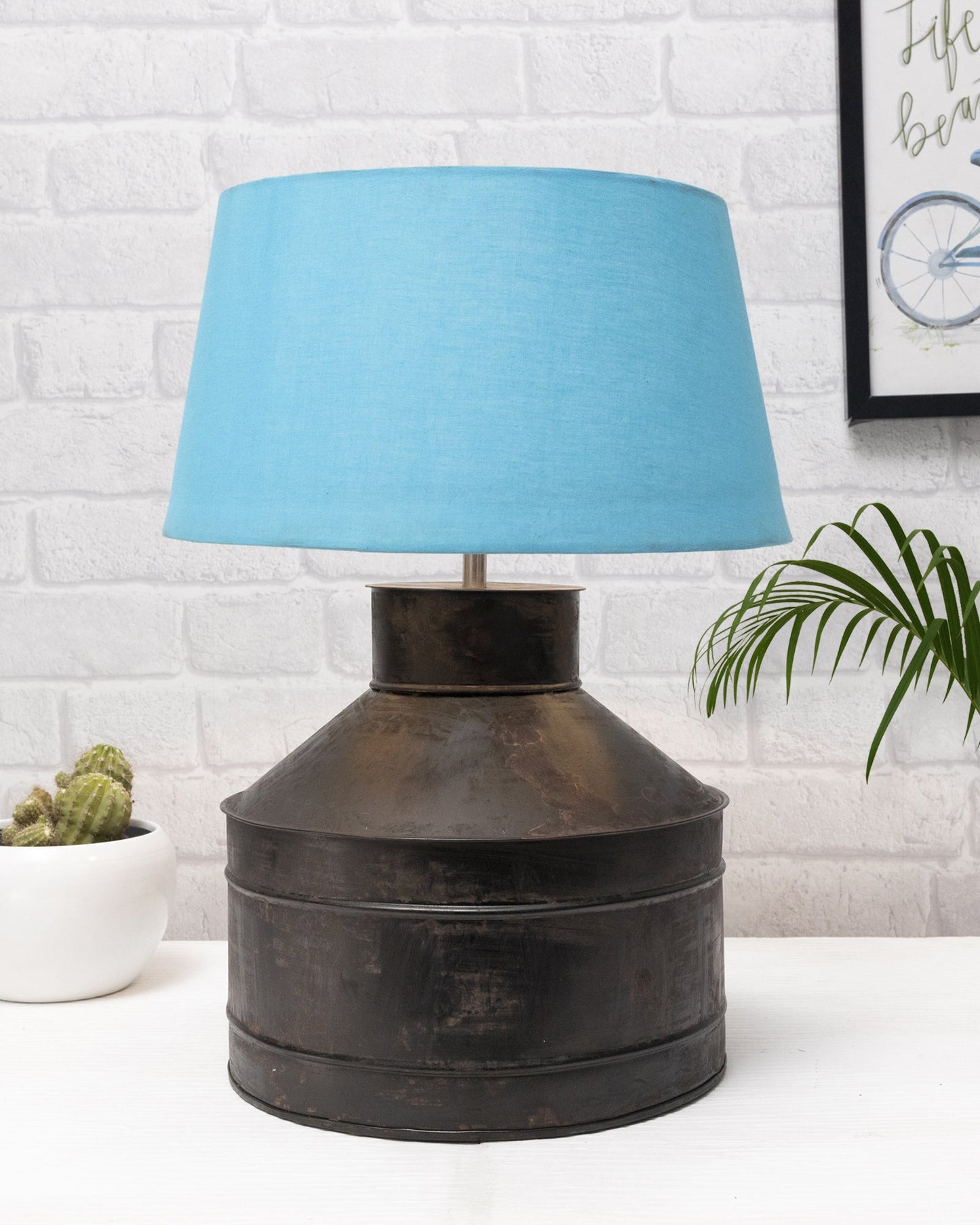 Rustic Milk Gagar Table Lamp with shade, Black Rust Finish