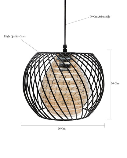 Black Twister Cage Pendant Lighting with Glass Shades,Porch Gazebo Barn Light Fixture
