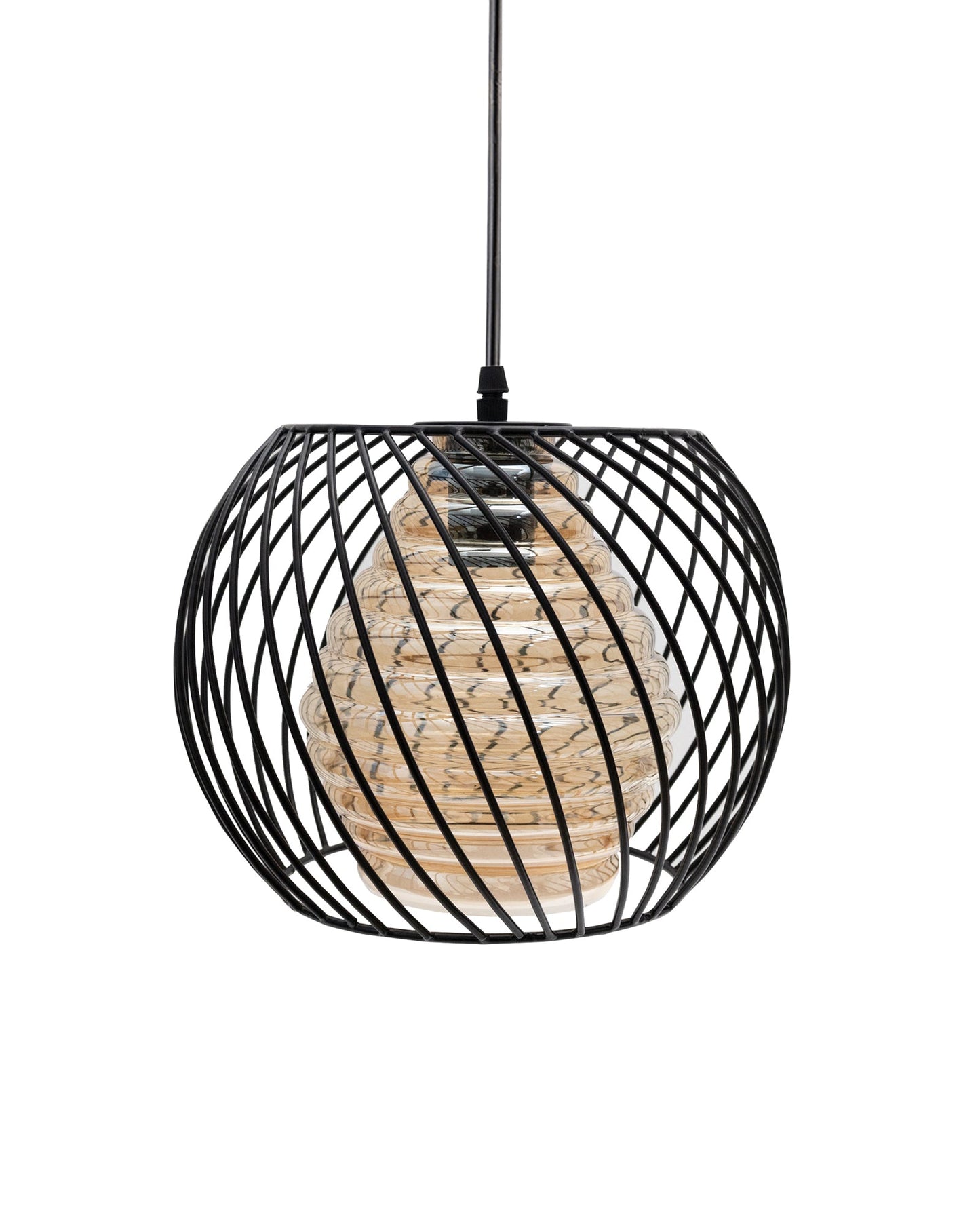 Black Twister Cage Pendant Lighting with Glass Shades,Porch Gazebo Barn Light Fixture