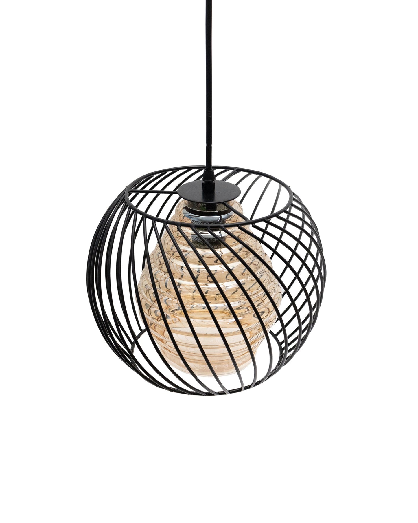 Black Twister Cage Pendant Lighting with Glass Shades,Porch Gazebo Barn Light Fixture