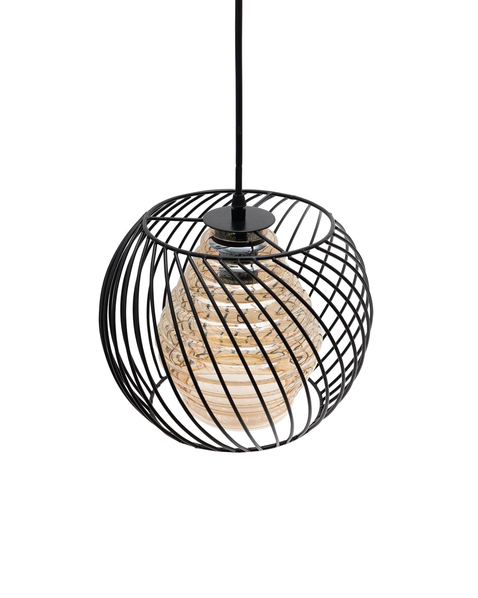 Black Twister Cage Pendant Lighting with Glass Shades,Porch Gazebo Barn Light Fixture