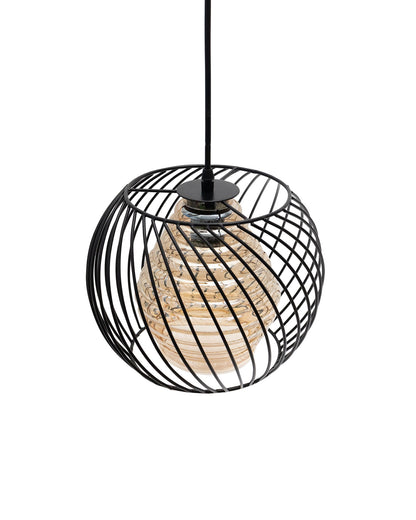 Black Twister Cage Pendant Lighting with Glass Shades,Porch Gazebo Barn Light Fixture