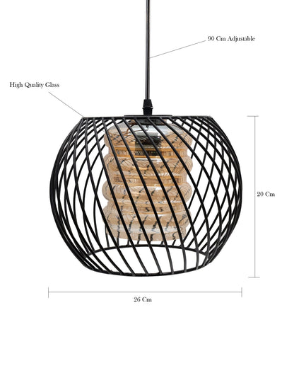 Black Twister Cage Pendant Lighting with Glass Shades,Porch Gazebo Barn Light Fixture