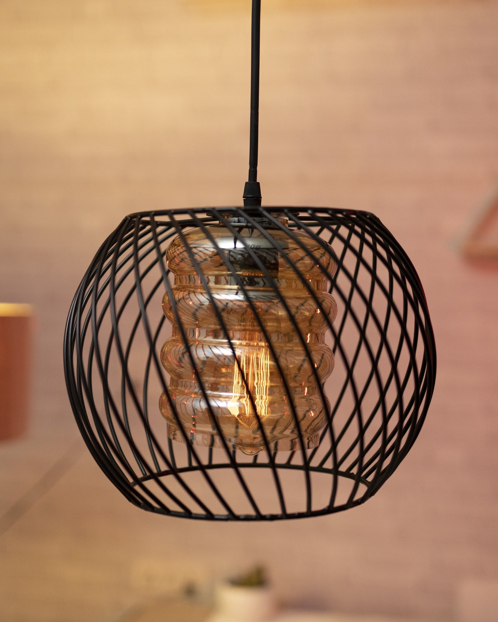 Black Twister Cage Pendant Lighting with Glass Shades,Porch Gazebo Barn Light Fixture