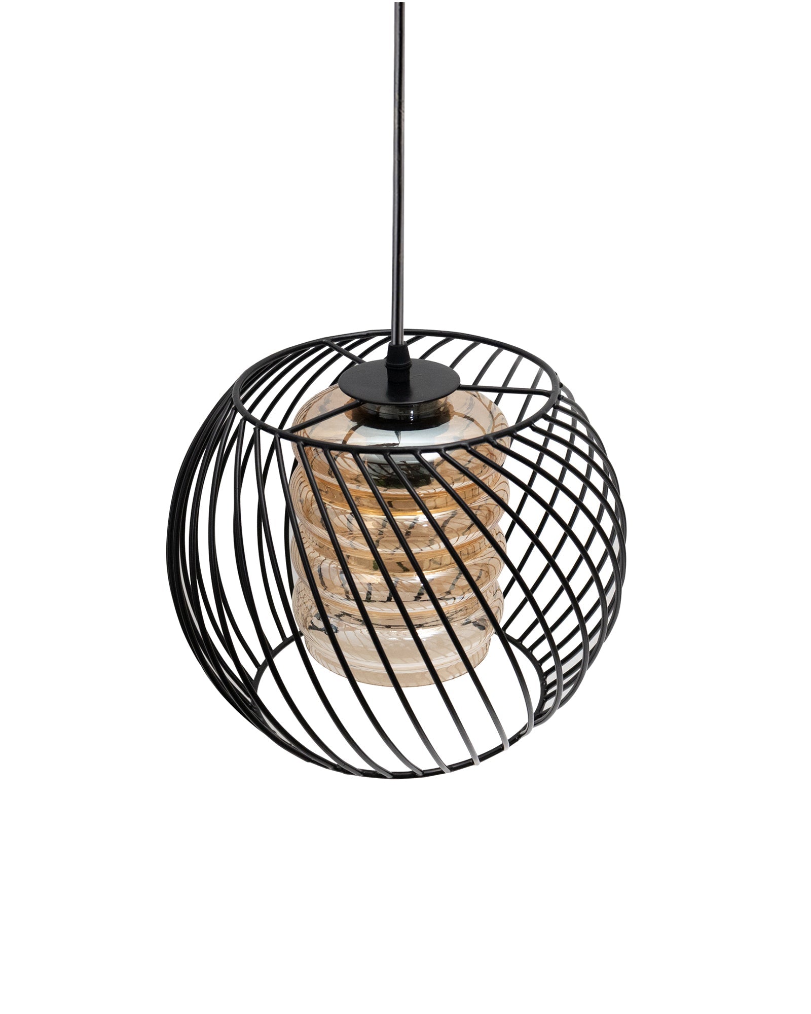 Black Twister Cage Pendant Lighting with Glass Shades,Porch Gazebo Barn Light Fixture