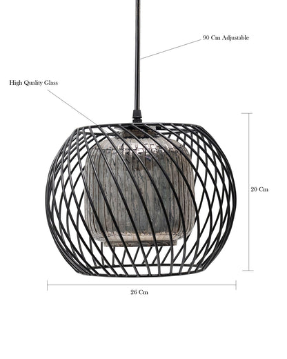 Black Twister Cage Pendant Lighting with Glass Shades,Porch Gazebo Barn Light Fixture
