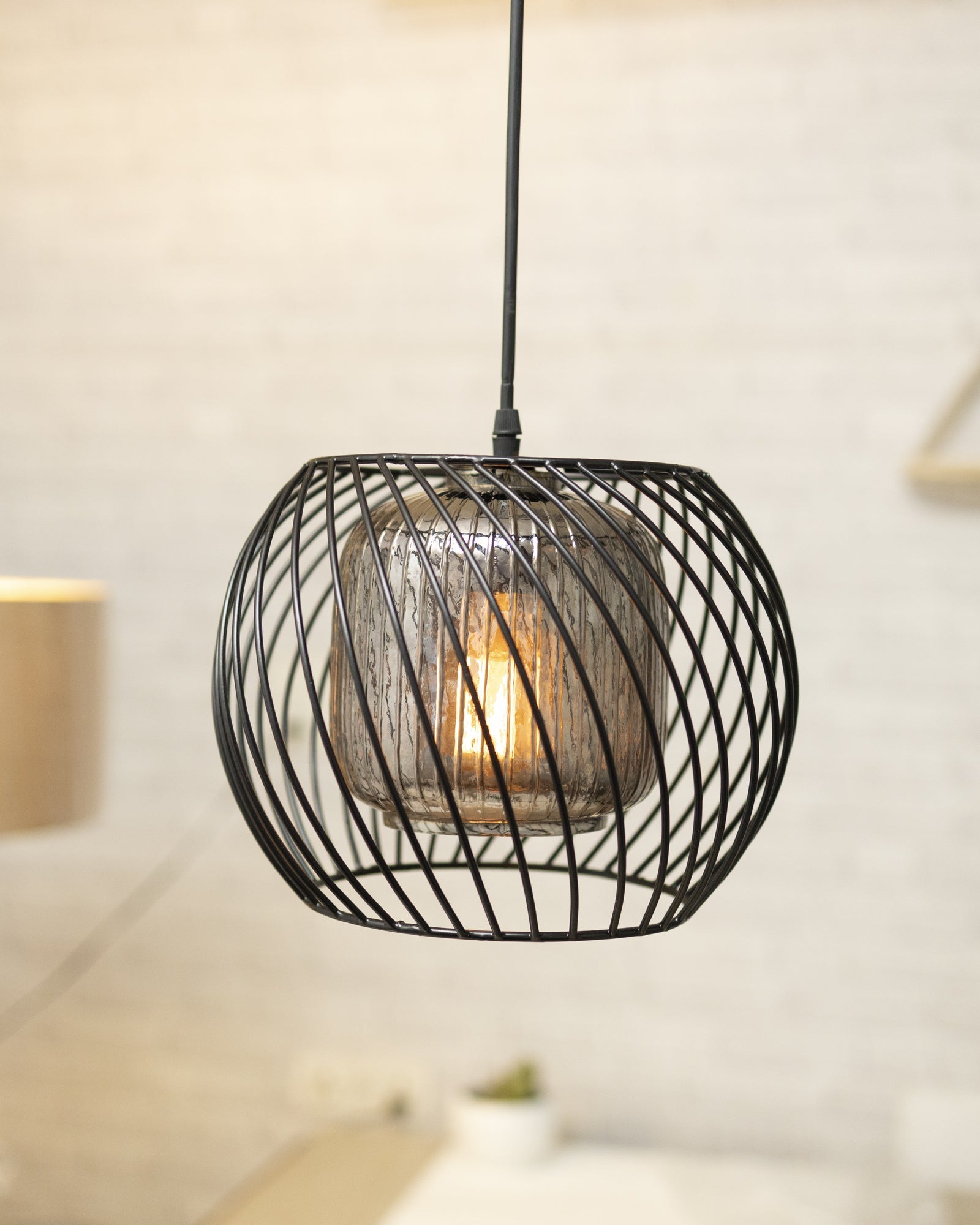 Black Twister Cage Pendant Lighting with Glass Shades,Porch Gazebo Barn Light Fixture