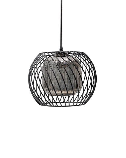 Black Twister Cage Pendant Lighting with Glass Shades,Porch Gazebo Barn Light Fixture