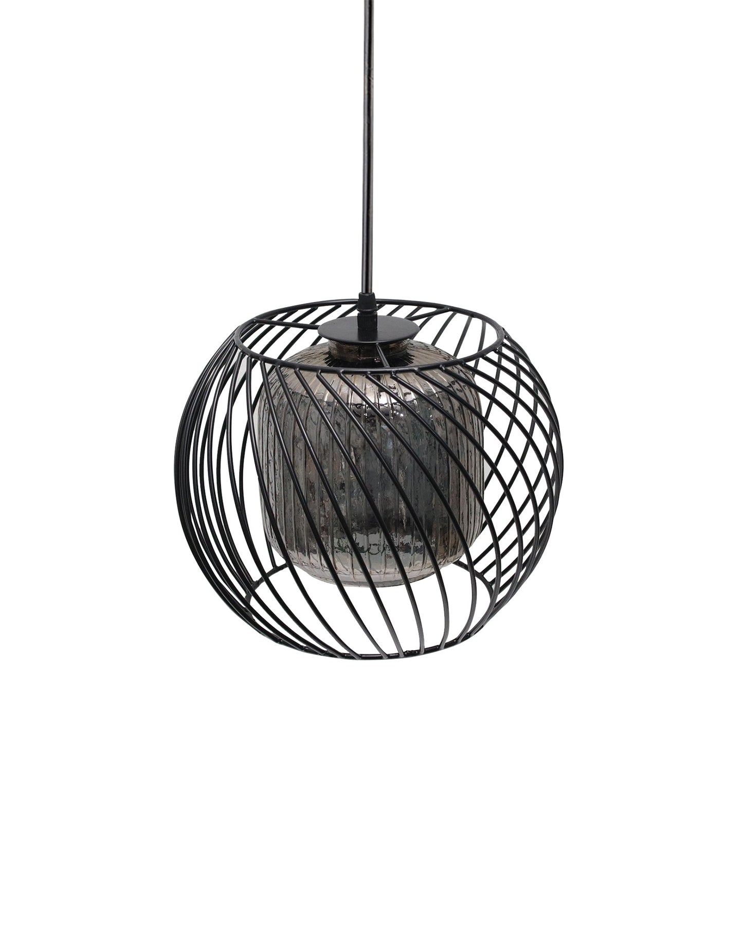 Black Twister Cage Pendant Lighting with Glass Shades,Porch Gazebo Barn Light Fixture