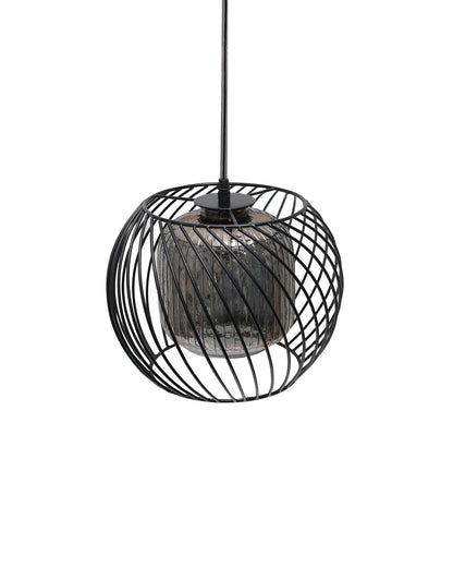 Black Twister Cage Pendant Lighting with Glass Shades,Porch Gazebo Barn Light Fixture