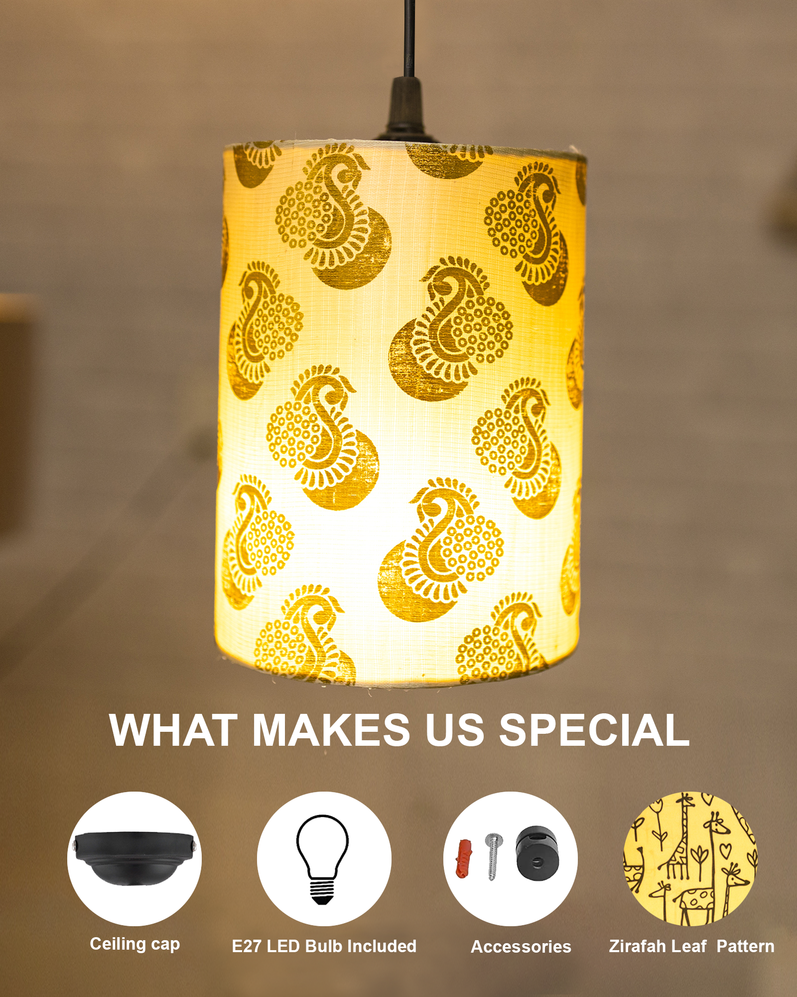Birds Hanging Drum Lamp Shade, Decorative Light Lamp for Living Room, Home, Bedroom