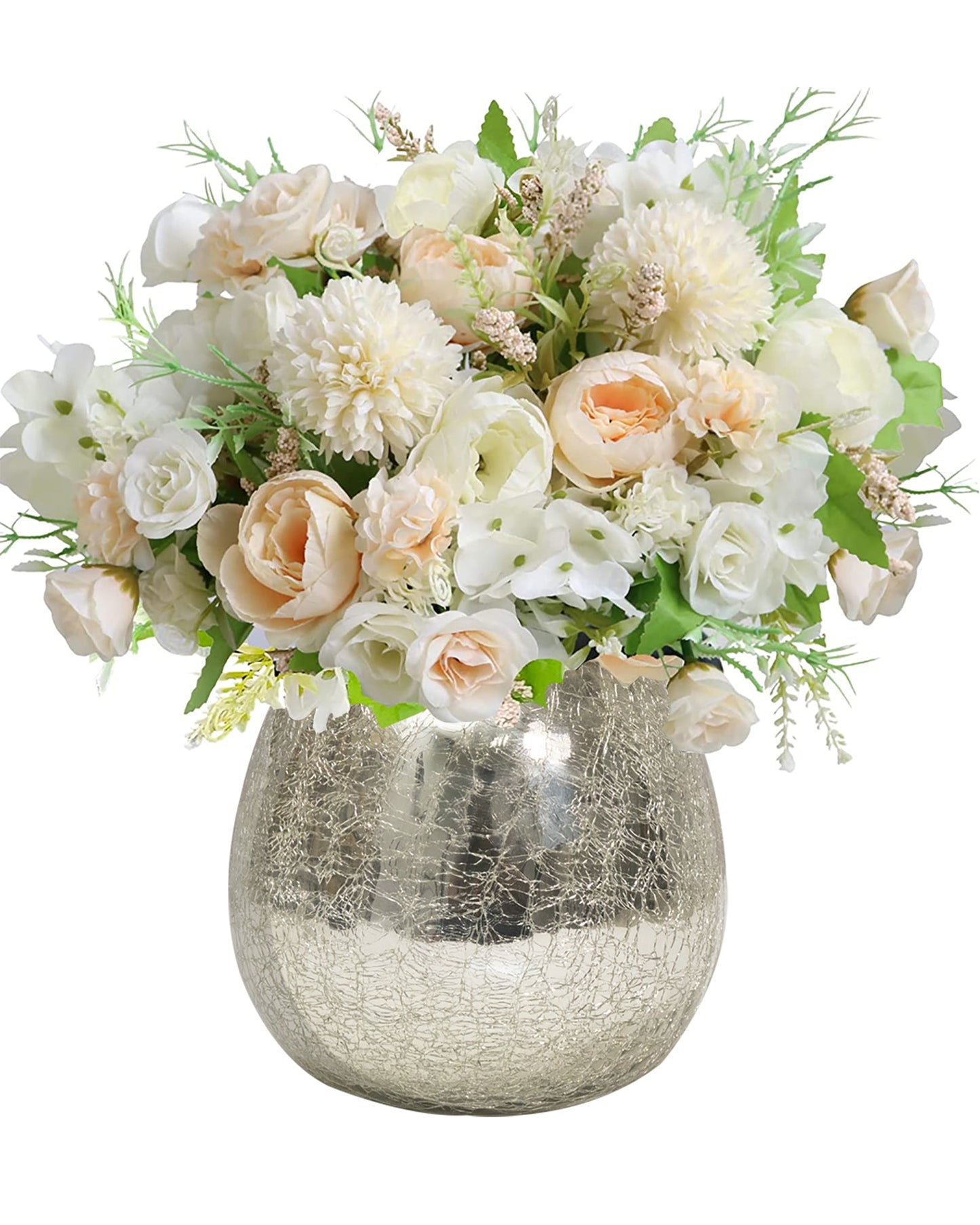 Homesake® 5" Antique Silver Round Vase, Vintage-Style Handmade Mercury Glass Finish for Weddings, Parties, Events,