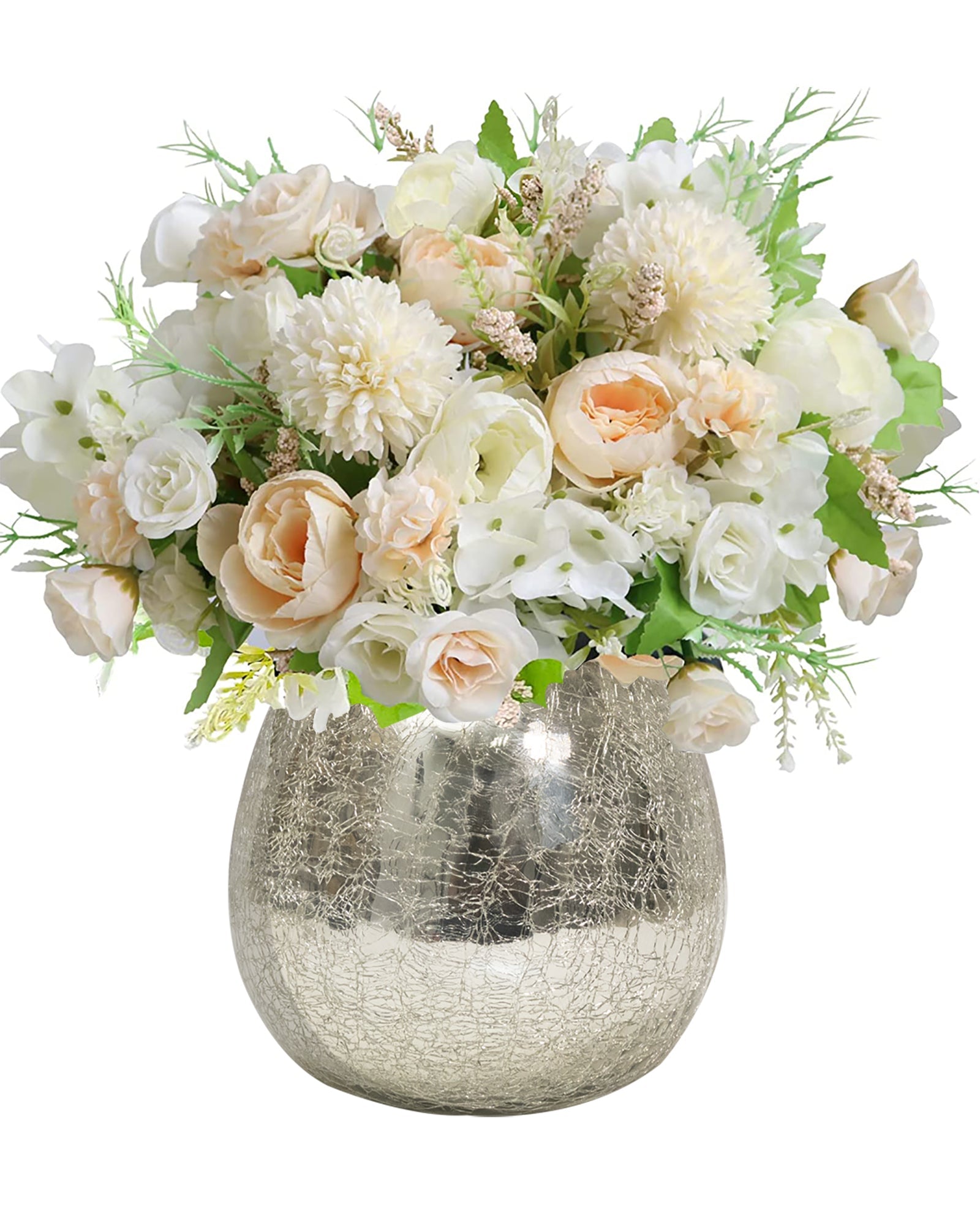 Homesake® 5" Antique Silver Round Vase, Vintage-Style Handmade Mercury Glass Finish for Weddings, Parties, Events,