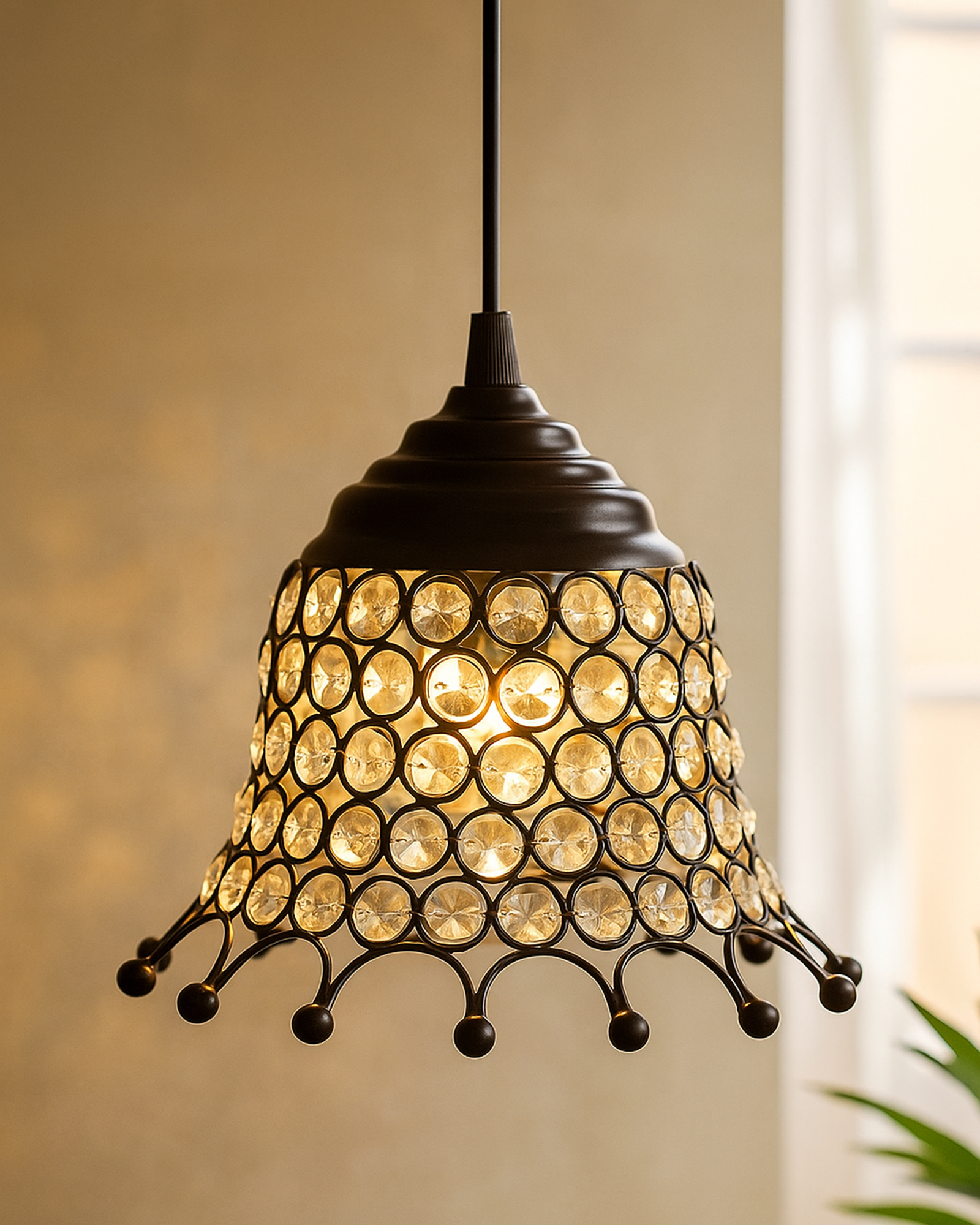 Glossy Hanging crystal pendant light, Adjustable Pendant Light Fixture for Kitchen Dinning Room Bedroom