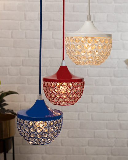 3-lights Round Cluster Chandelier Crystal hanging Pendant Light with Braided Cord