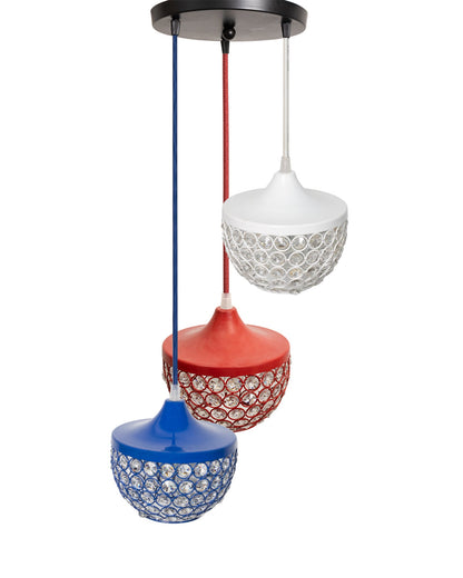 3-lights Round Cluster Chandelier Crystal hanging Pendant Light with Braided Cord