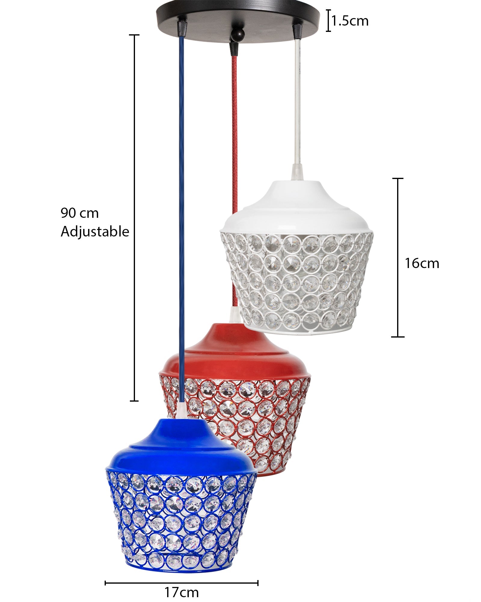 3-lights Round Cluster Chandelier Crystal hanging Pendant Light with Braided Cord