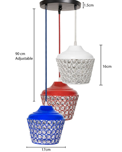 3-lights Round Cluster Chandelier Crystal hanging Pendant Light with Braided Cord