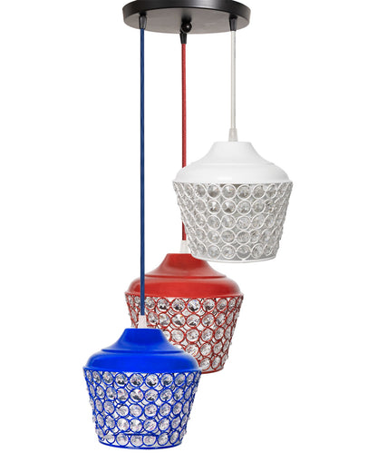 3-lights Round Cluster Chandelier Crystal hanging Pendant Light with Braided Cord