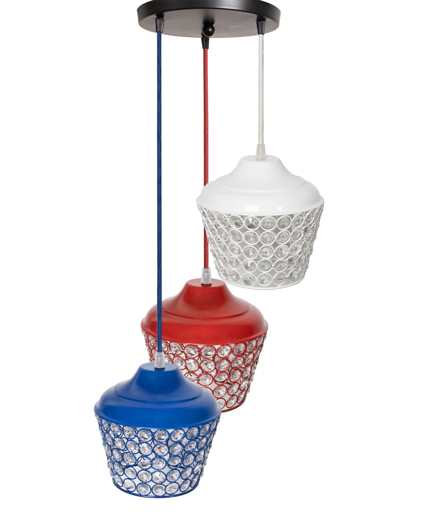 3-lights Round Cluster Chandelier Crystal hanging Pendant Light with Braided Cord