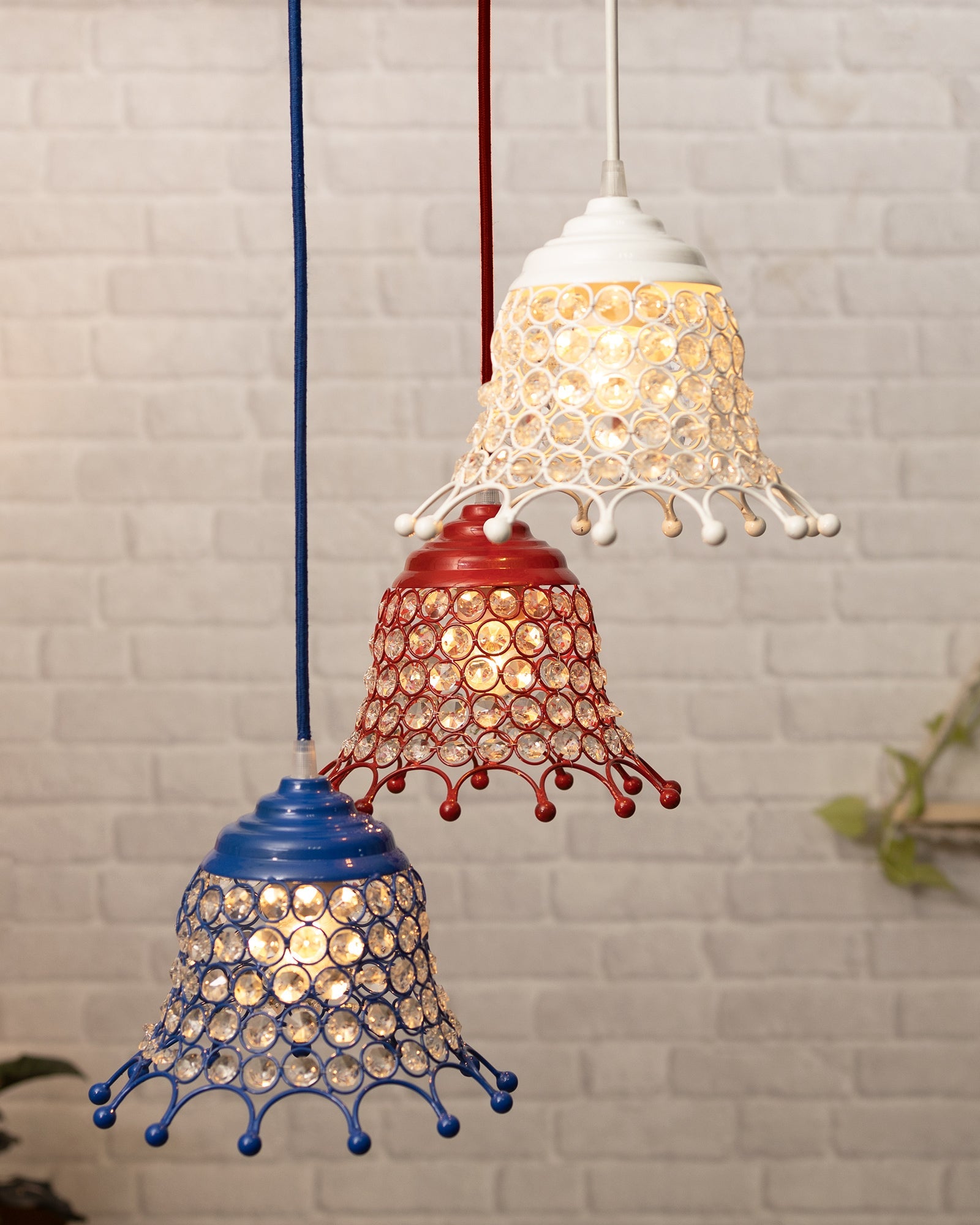 3-lights Round Cluster Chandelier Crystal hanging Pendant Light with Braided Cord