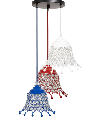 3-lights Round Cluster Chandelier Crystal hanging Pendant Light with Braided Cord