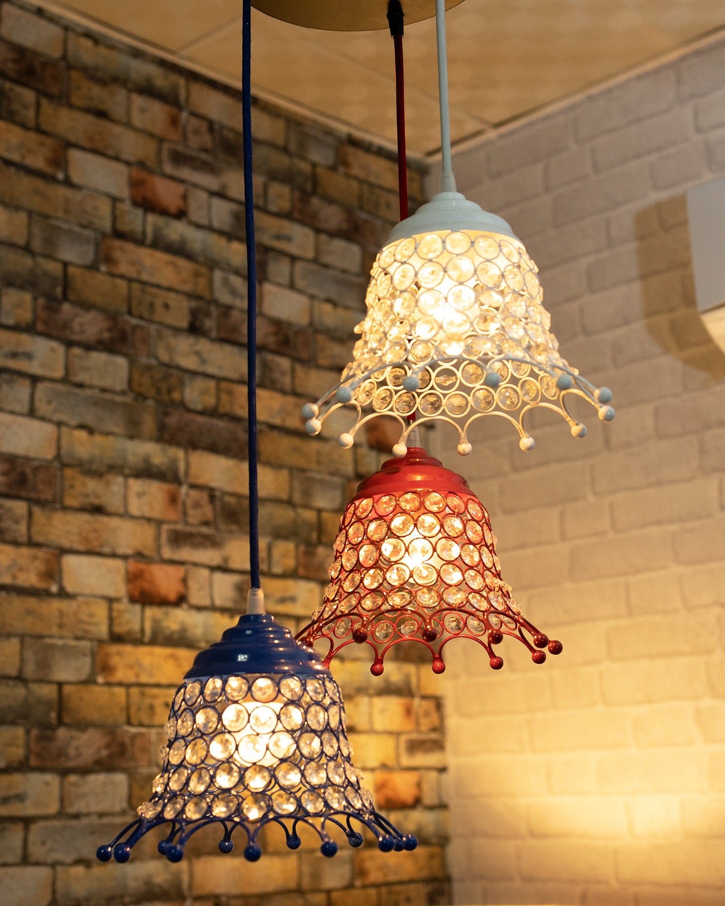 3-lights Round Cluster Chandelier Crystal hanging Pendant Light with Braided Cord