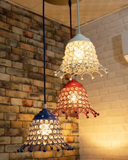 3-lights Round Cluster Chandelier Crystal hanging Pendant Light with Braided Cord