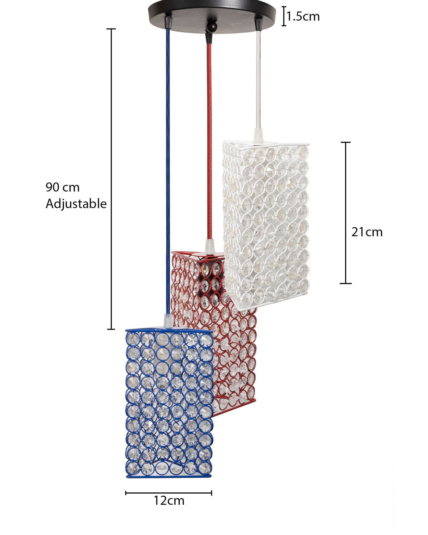 3-lights Round Cluster Chandelier Crystal hanging Pendant Light with Braided Cord