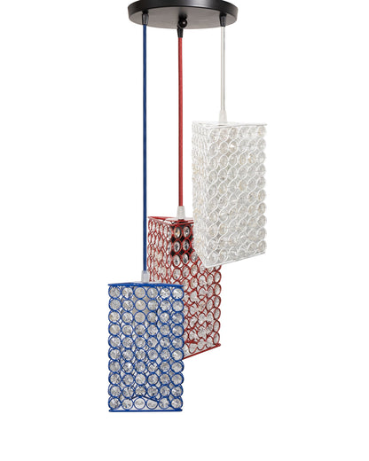 3-lights Round Cluster Chandelier Crystal hanging Pendant Light with Braided Cord