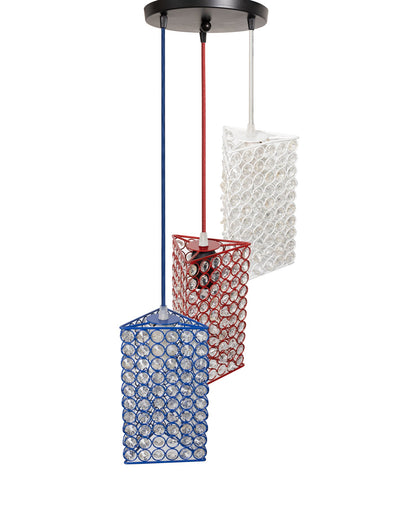 3-lights Round Cluster Chandelier Crystal hanging Pendant Light with Braided Cord