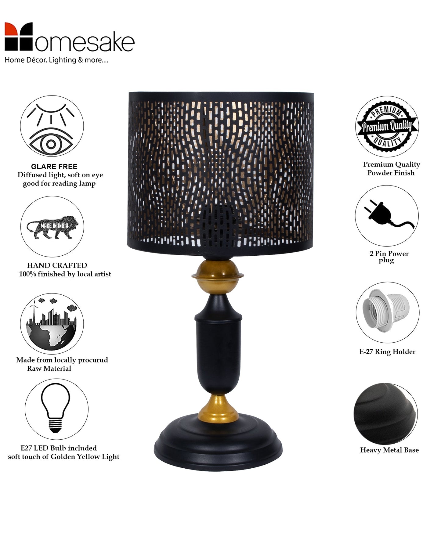 Murphy Table Lamp with Moroccan Shade, LED bulb included
