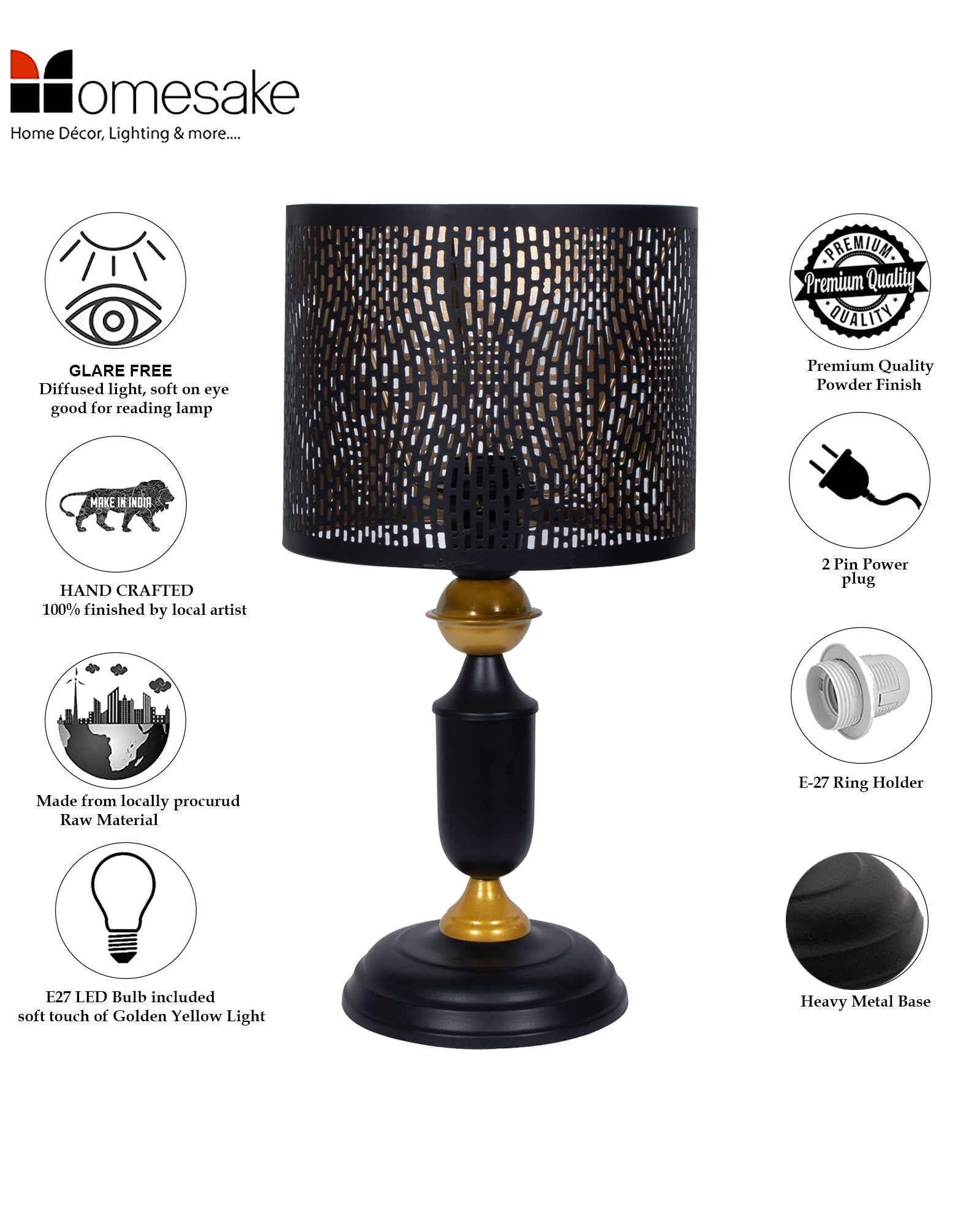 Murphy Table Lamp with Moroccan Shade, LED bulb included