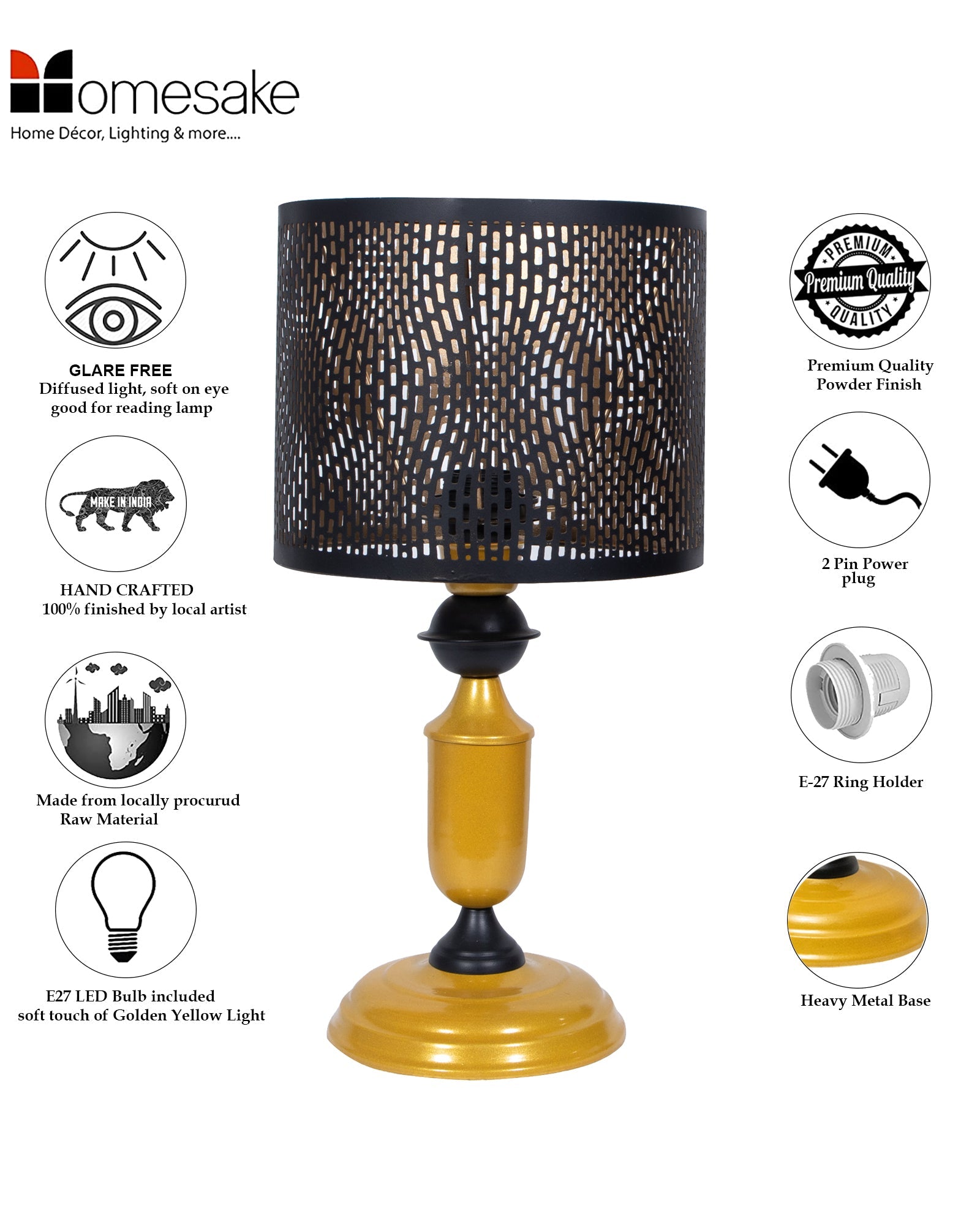 Murphy Table Lamp with Moroccan Shade, LED bulb included