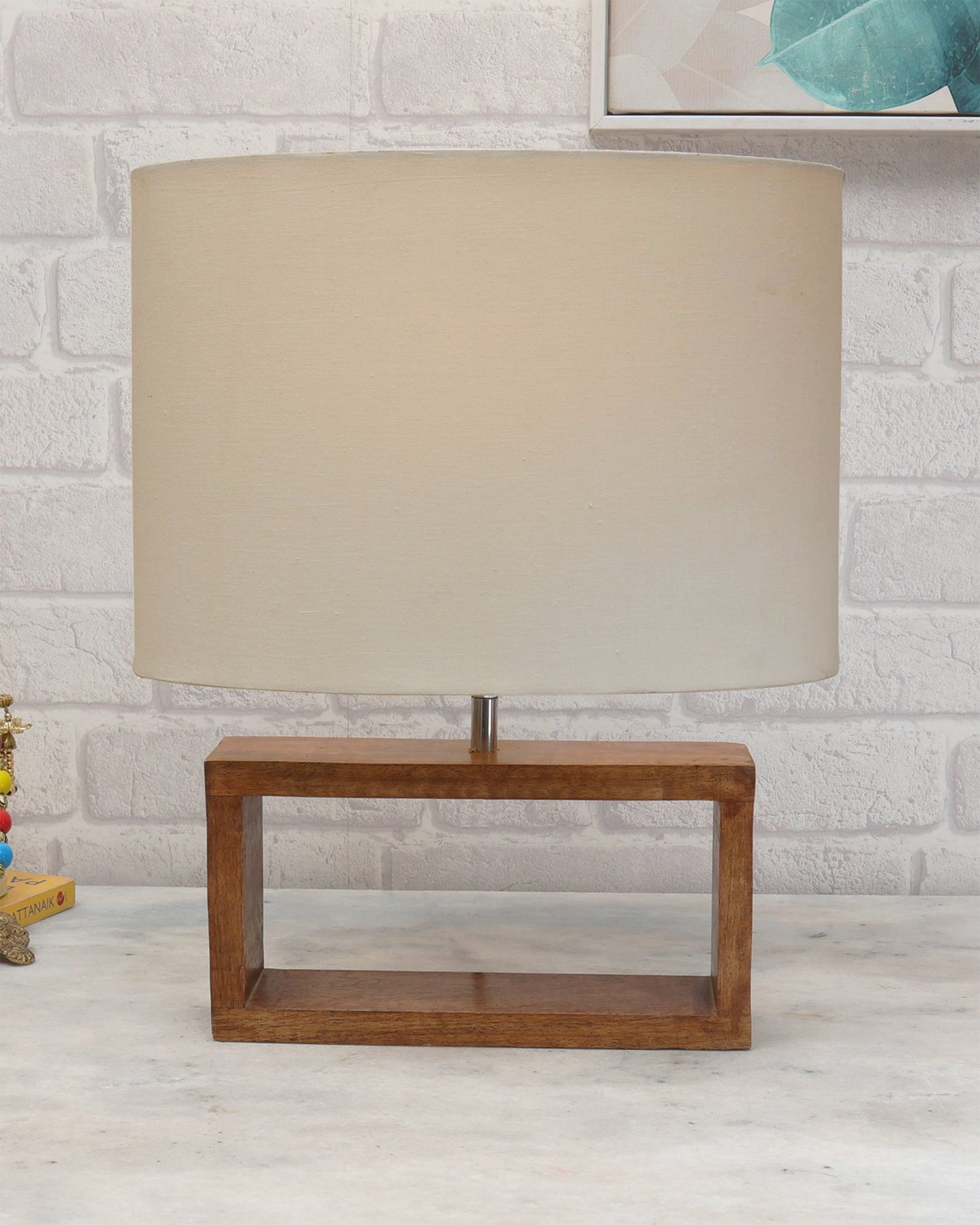 Wood Table Lamp French Country Rustic Bedside Desk Nightstand Lamp for Bedroom Living Room Office LED Bulb Included, Walnut Rectangle.