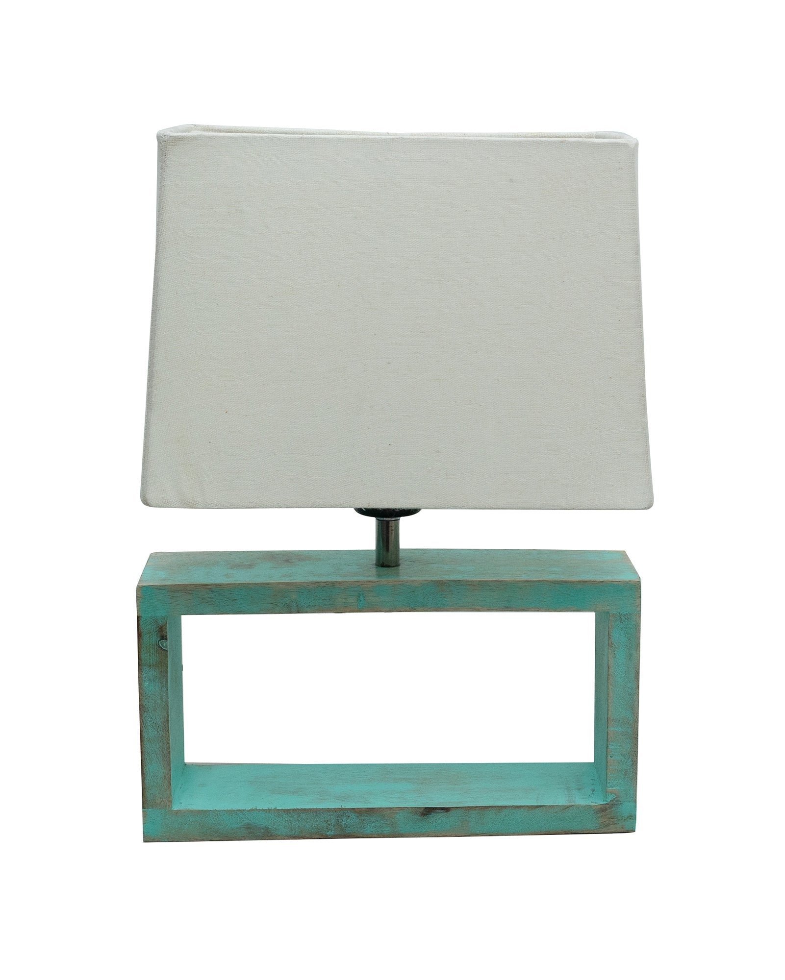 Wood Table Lamp French Country Rustic Bedside Desk Nightstand Lamp for Bedroom Living Room Office LED Bulb Included, Algae Rectangle