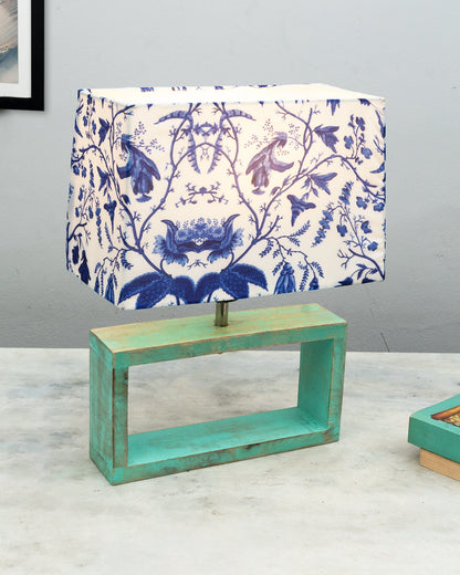 Wood Table Lamp French Country Rustic Bedside Desk Nightstand Lamp for Bedroom Living Room Office LED Bulb Included, Algae Rectangle